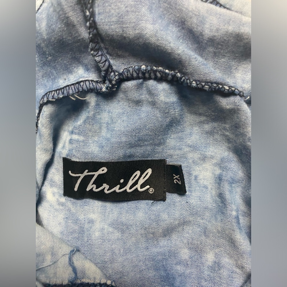 Faux Denim Cropped Cold Shoulder Hooded Top - Picture 6 of 7